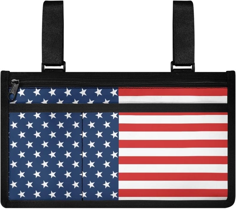 LedBack Wheelchair Side Bag Walker Bag, American Flag Wheelchair Armrest Accessories Organizer Pouch for Walkers, Rollators, Scooters - Image 1